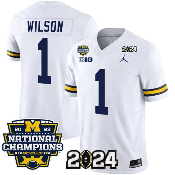 Mens Michigan Wolverines #1 Roman Wilson White 2024 F.U.S.E. With 2023 National Champions Patch Stitched Jersey->->NCAA Jersey